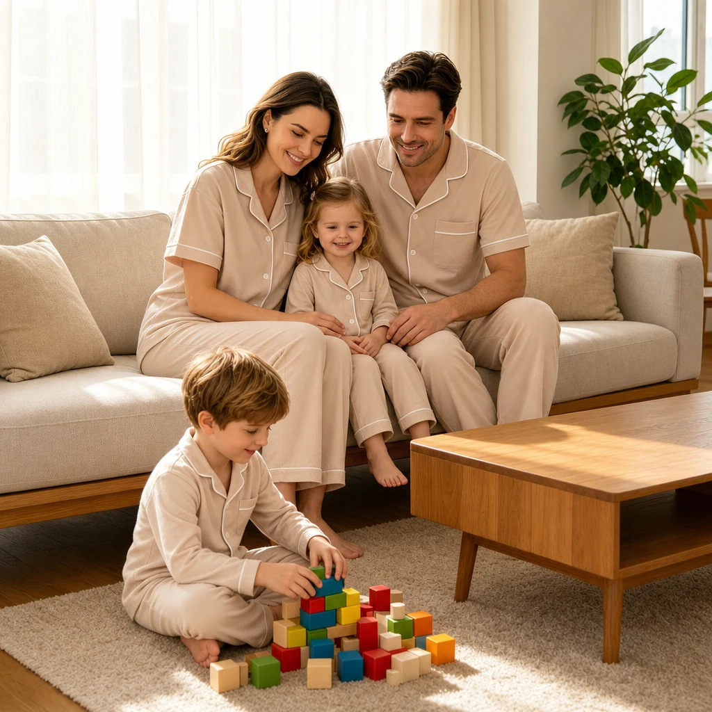 Family matching pajamas, parent-child loungewear set